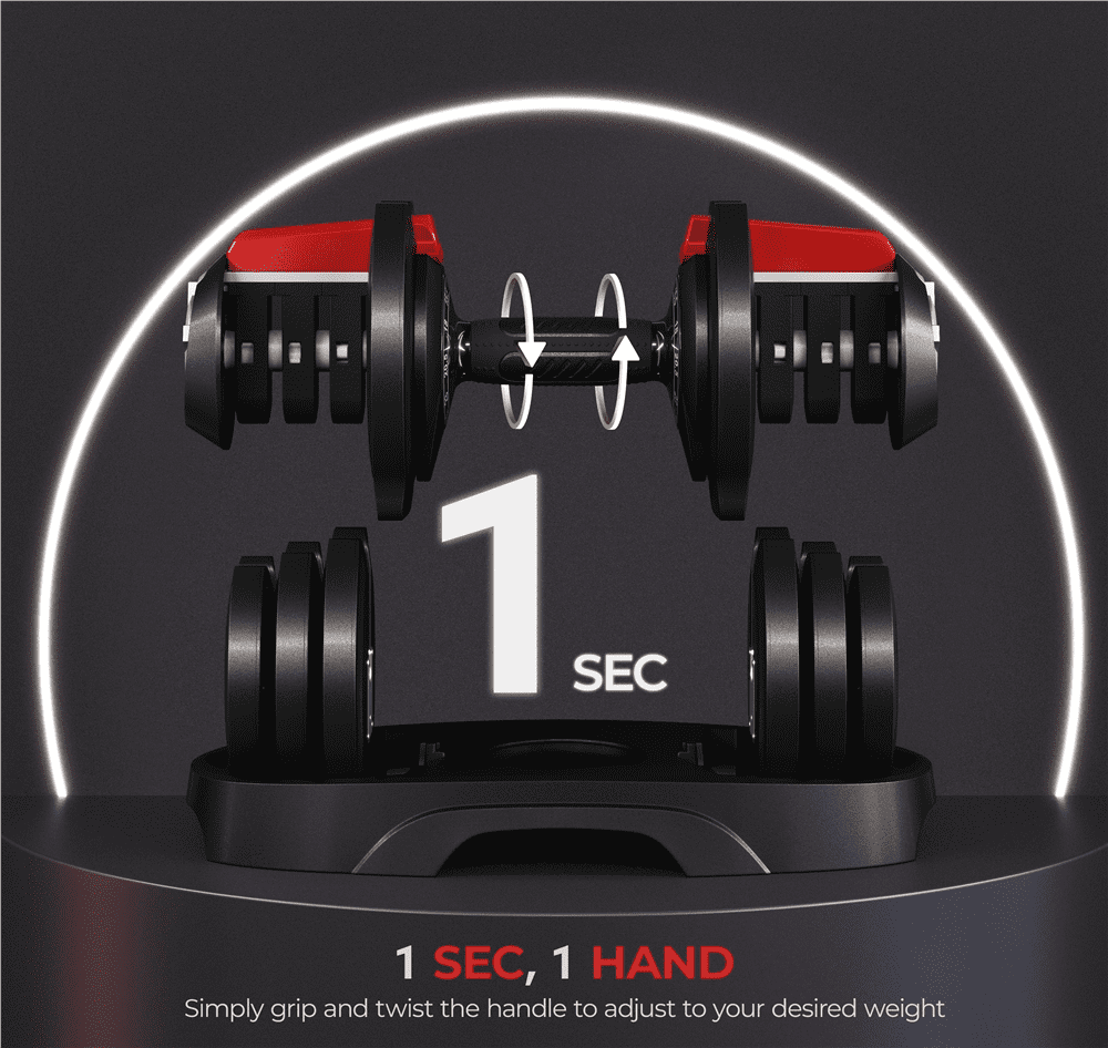 Renwick 11-in-1 Adjustable Dumbbell Weight For Home Gym, Black & Red