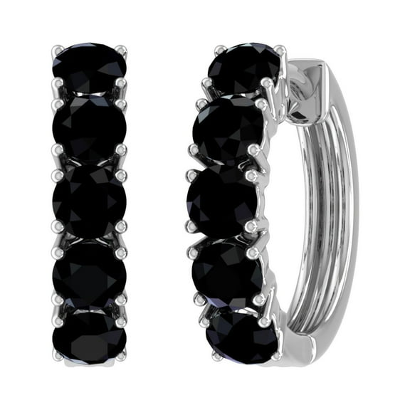 2 Carat (ctw) 10K White Gold Round Black Diamond Ladies Huggies Hoop Earrings