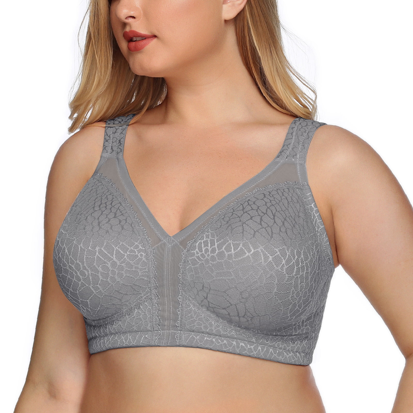 Exclare Women's Plus Size Comfort Full Coverage Double Support Unpadded Wirefree Minimizer Bra 