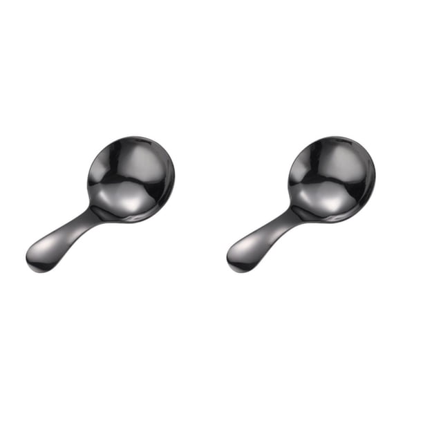 Matsuzay Cuchara portátil de cabeza redonda antioxidante brillante mango corto azúcar sal pudín pastel cucharadita cubiertos vajilla negro Negro 2piezas