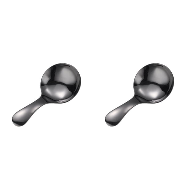 Matsuzay Cuchara portátil de cabeza redonda antioxidante brillante mango corto azúcar sal pudín pastel cucharadita cubiertos vajilla negro Negro 2piezas