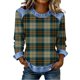 thumbnail image 3 of TaTaai Ladies Plaid Patchwork Long Sleeve Round Neck Blouse Casual Fashion Loose Fit Soft Lightweight Top Comfortable Daily Wear Shirt For Women All Season Outfits Gift, 3 of 5