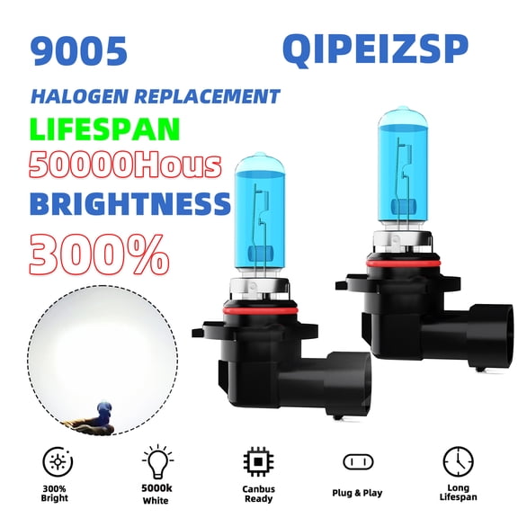 QIPEIZSP 9005 Halogen Headlight Bulbs High/Low Beam Fit For Suzuki Grand Vitara 2013 Warm White 5000k,Plug And Play,Pack of 2