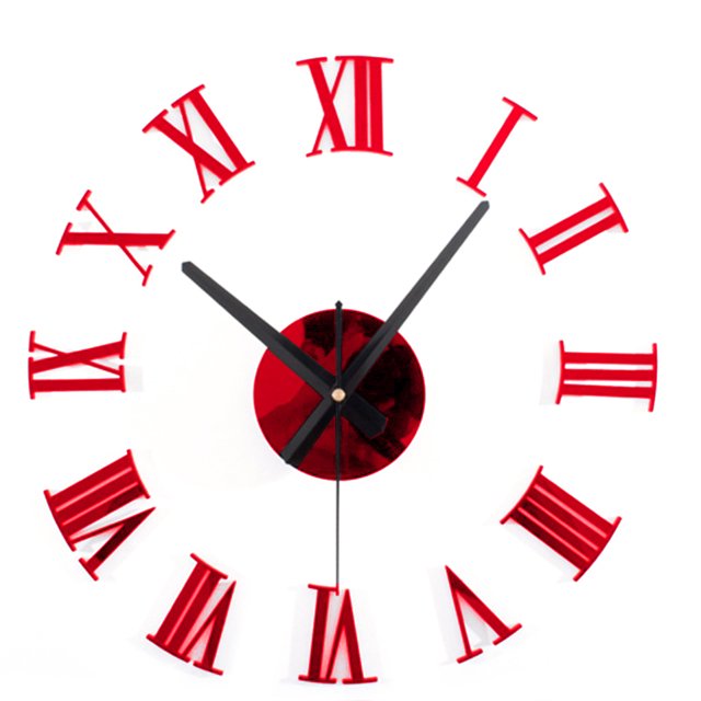 Yuarrent Reloj de pared con espejo acrílico 3D, reloj de dígitos romanos con notación musical DIY, decoración moderna para el hogar, pegatinas para el Decoración del hogar Rojo Yuarrent JJ3648-01