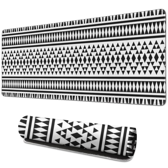 Long Mouse Pads for Desk,Black Geometric Triangle Striped Pattern Desk Mats on Top Of Desks, Desk Mouse Pad Extra Large with 3mm Non-Slip Base and Stitched Edge for Gaming,Office,Work,Home 31.5"x11.8"