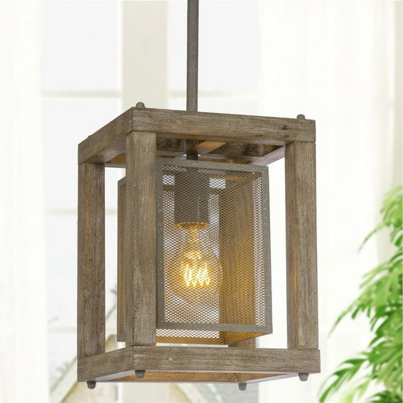 LNC Farmhouse Wood Square Pendant Light
