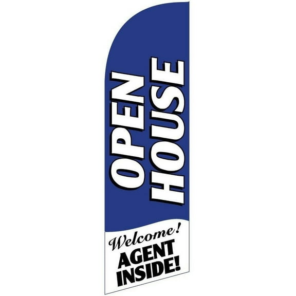 30"x78" Swooper Bow Flag OPEN HOUSE Welcome Agent Inside Blue White