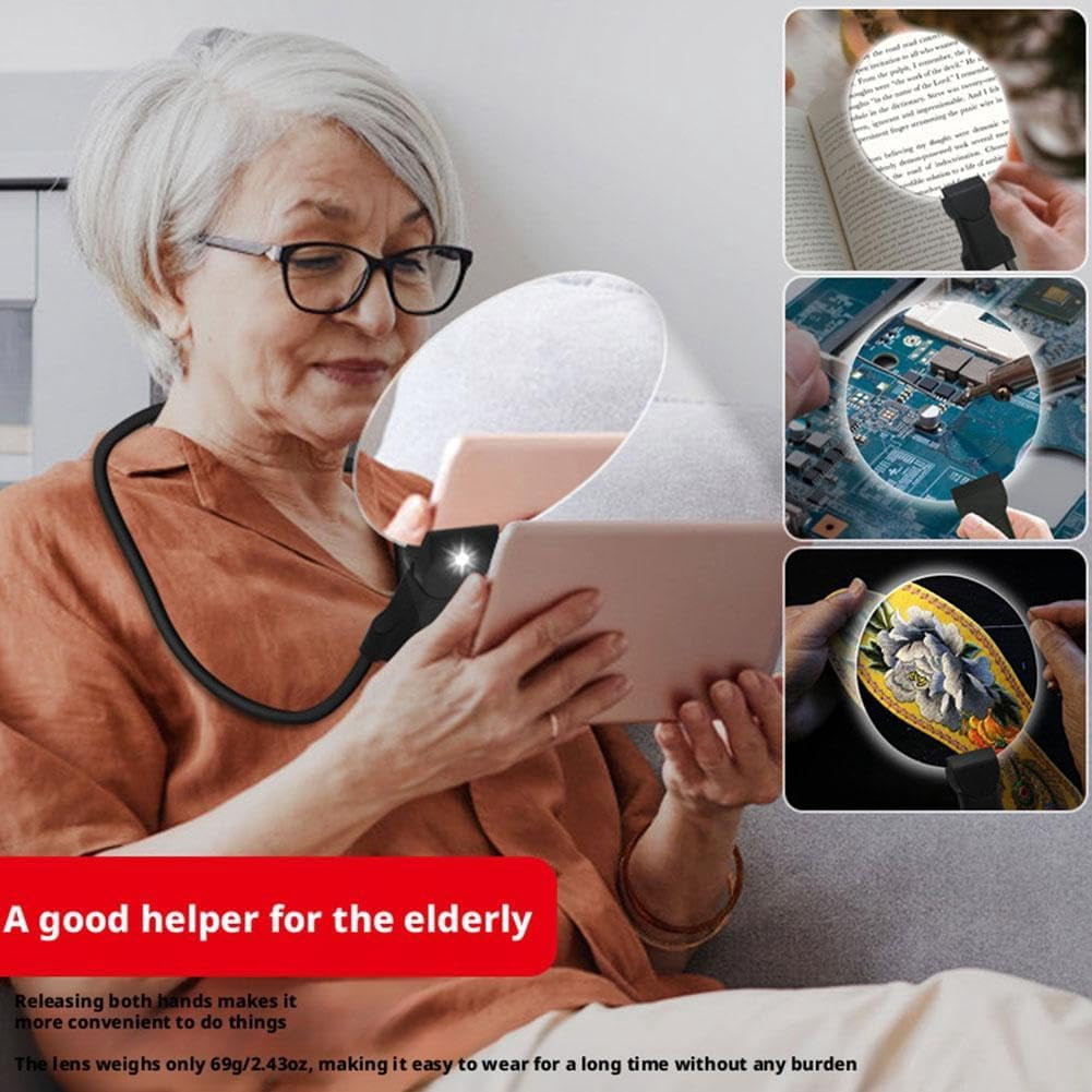 3-in-1 Hands Free Magnifying Glass，Neck Wearable, Handheld & Desktop Magnifier for Reading, Sewing, Cross-Stitch & Crafts,Type-C Rechargeable HD Lens Visual Aid,Gift for Seniors