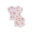 thumbnail image 4 of goowrom Ensemble pour Enfants, T-Shirt à Col Rond à Manches Courtes à Imprimé Flamant Rose + Shorts, 4 of 9