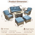 thumbnail image 6 of Toject Outdoor Patio Furniture Set, All-Weather Gray Wicker Outside Furniture with 42 Inch Fire Pit Table, 7 Pieces Conversation Set with Swivel Chairs & Ottomans for Backyard Deck Garden, Denim Blue, 6 of 8