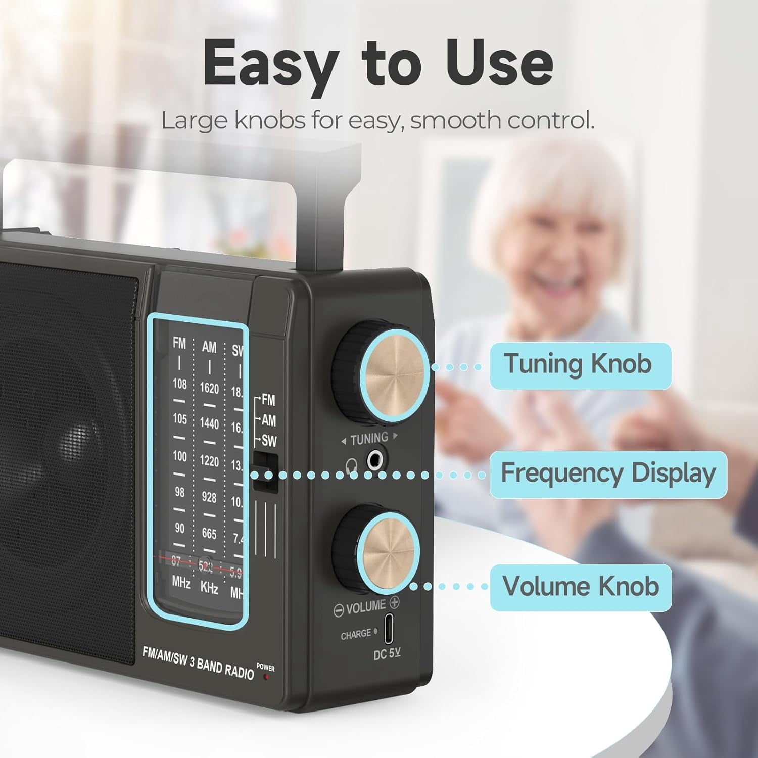 Portable AM FM SW Radio, Transistor Radio with Plug in Wall or AA Battery Operated, Emergency Radio for Home/Outdoor,Large Speaker Excellent Sound,Large Tuning Knobs for Easy to Use,Gifts for Seniors