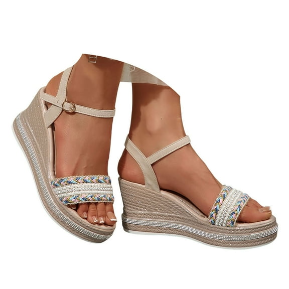 IUJSOY Womens Espadrille Wedge Platform Rhinestones Sandals Open Toe Ankle Strap Dressy Summer Shoes