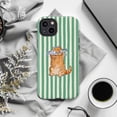 thumbnail image 6 of Cute Fish Eyed Cat Phone Case, Striped Green Background with Whimsical Cat Illustration, Artistic Protective iPhone Cover for iPhone 17 16 15 14 13 12 11 Pro Plus Mini, 6 of 6