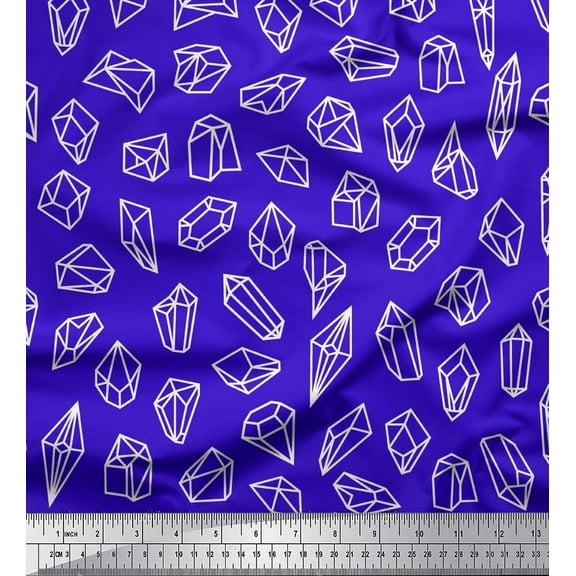 Soimoi Blue Poly Georgette Fabric Crystal Stone Geometric Print Fabric by Yard 42 Inch Wide