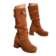 thumbnail image 6 of Women's Knee High Suede Square Toe Boots Block Heeled Boots, 6 of 8