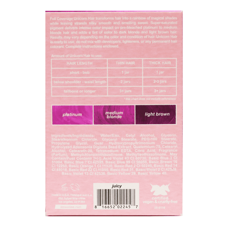 Lime Crime Unicorn Hair, Semi-Permanent Hair Color, Vegan, Full Coverage,  Anime 3.0 fl oz 