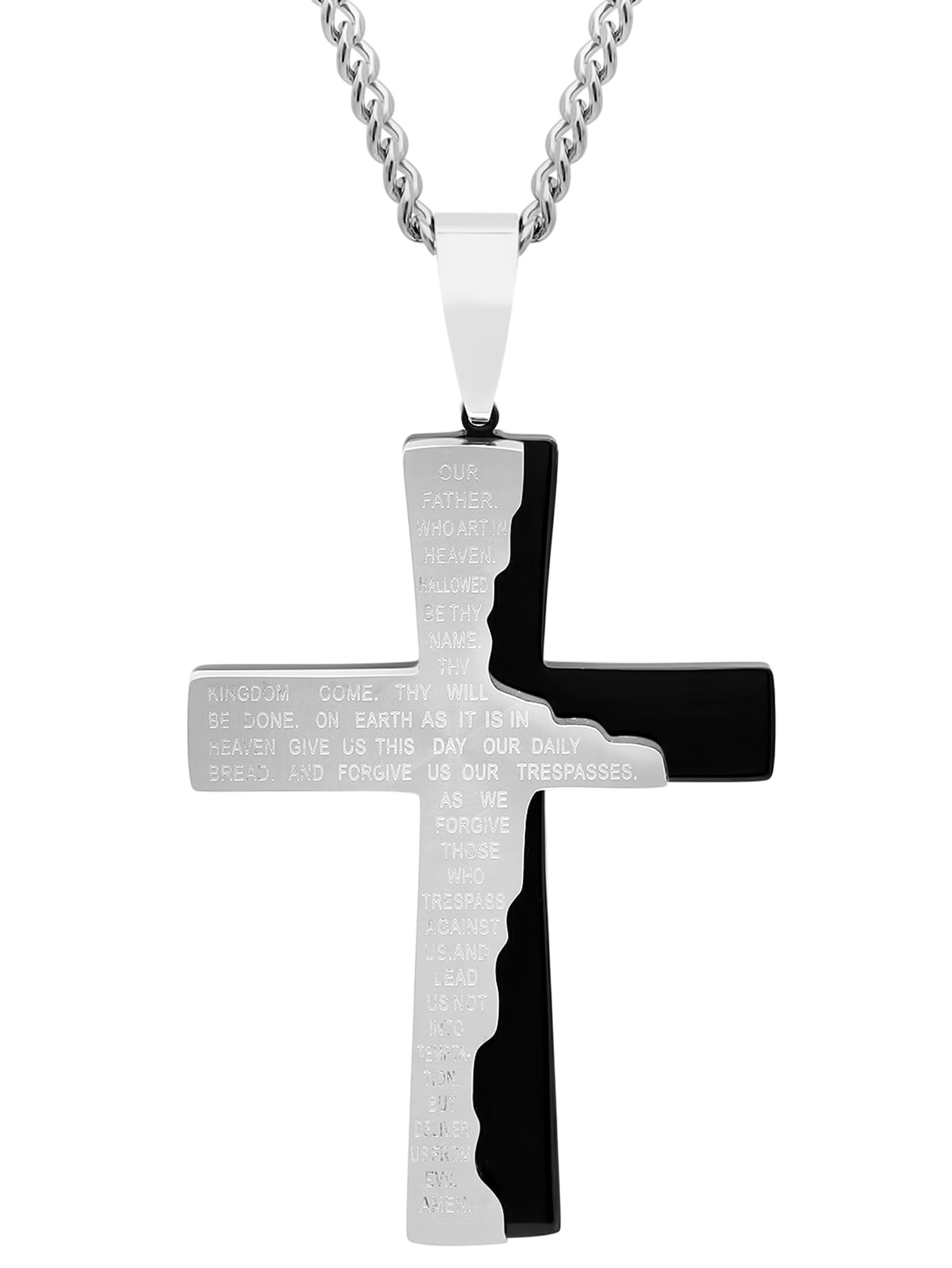 Customizable U7 Men Women Simple Cross Necklace Faith on God Lords Prayer Jewelry Stainless Steel/Black /18K Gold Chain