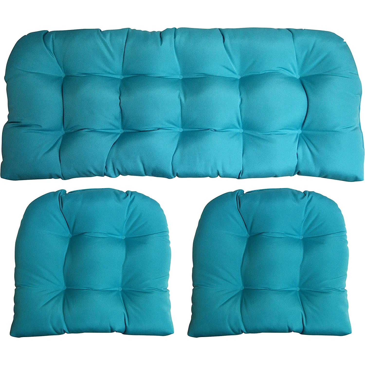 FulnKye Indoor Outdoor 3 Piece Wicker Cushion Set, Loveseat & 2