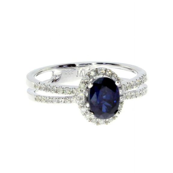 14k White Gold Oval Sapphire and Diamond Ring