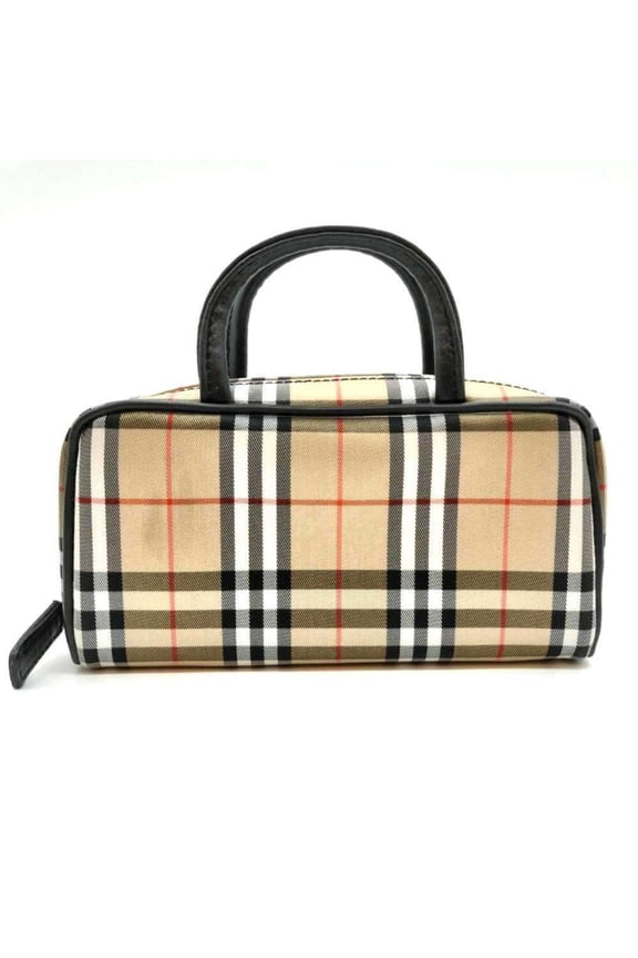 Pre-Owned Burberry handbag, pouch, sub-bag, Nova Check pattern, beige canvas and leather,...