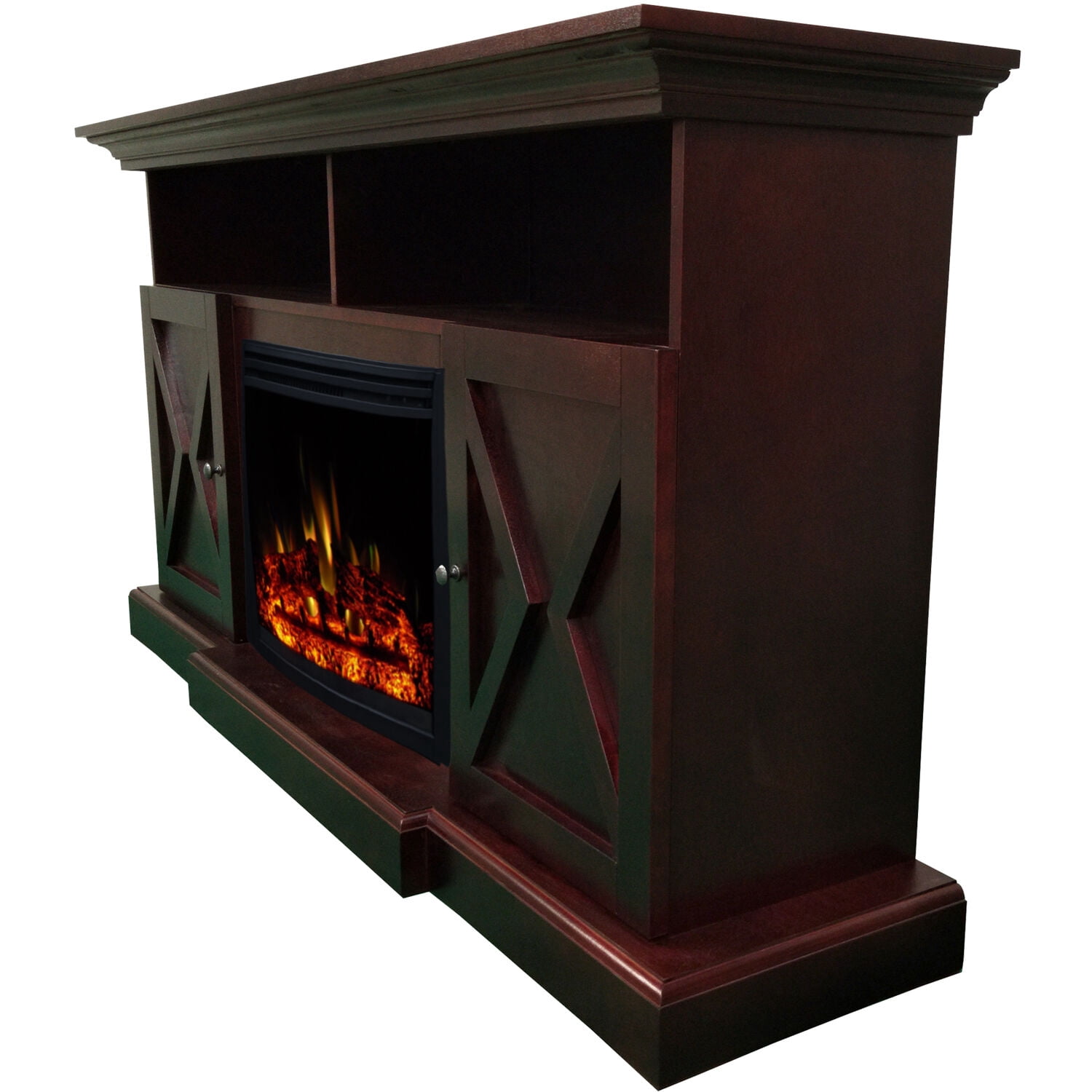 Cambridge 62-in. Summit Farmhouse Style Electric Fireplace Mantel with Deep Log Insert, Mahogany