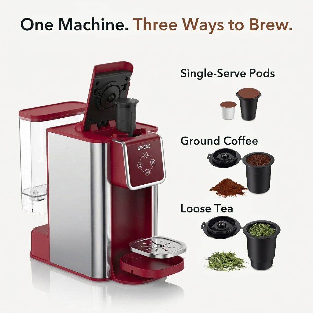 SIFENE 3-in-1 Single Serve Coffee Maker, Red photo 4