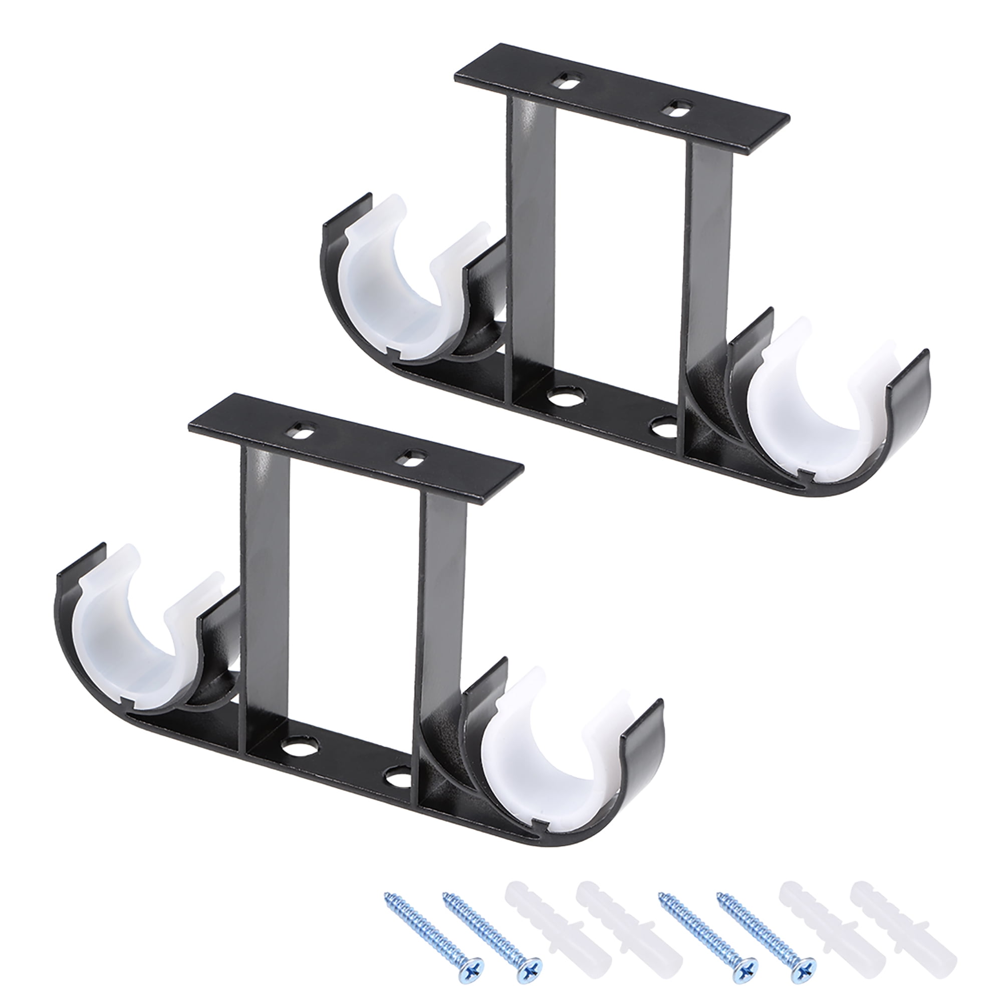 Curtain Rod Bracket Aluminum Alloy Double Holder for 26mm - 29mm Drapery Rod, 140 x 80 x 19mm Black 2 Pcs