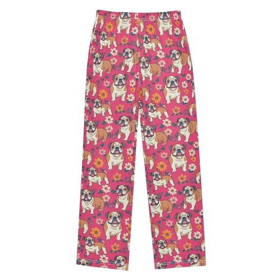 Wobogo Flower English Bulldogs Long Pajama Pants Bottoms Soft Sleepwear with Pockets