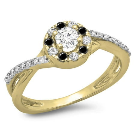 Dazzlingrock Collection 0.50 Carat (ctw) 10K Round Cut Black & White Diamond Halo Engagement Ring 1/2 CT, Yellow Gold, Size 10