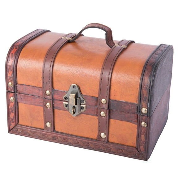 Vintiquewise 5.5" Wood Faux Leather Decorative Box, Brown
