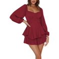 thumbnail image 3 of Vestido con vuelo y hombros descubiertos, mameluco con cuello cuadrado y manga abullonada con pantalones cortos, 3 of 5