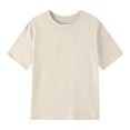 thumbnail image 3 of MPWEGNP T-Shirt Ample à Manches Courtes pour Femmes, Couleur Unie, Col Rond, Haut d'Été Décontracté, Beige TTG, 3 of 3