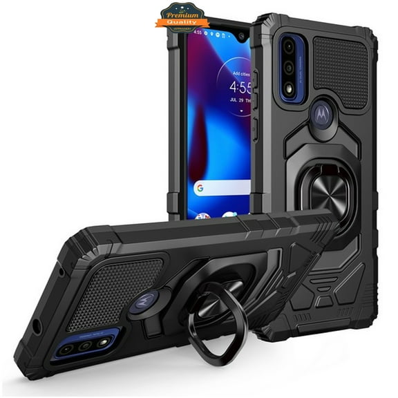 For Motorola Moto G Play 2023 Hybrid Magnetic Car Mount Ring Kickstand Stand Holder Armor Protective [Military Grade] Phone Case Cover by Xpression - Black