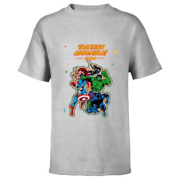 Marvel Avengers Family Matching Trip Super Vacation 2024 - Short Sleeve T-Shirt for Kids - Customized-Athletic Heather