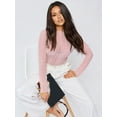 thumbnail image 3 of Women Sexy- See Through Long Sleeve T-Shirts Mesh Sheer Skinny Rib Scalloped Trim Tees Blouse Top Outfits Pink M, 3 of 7