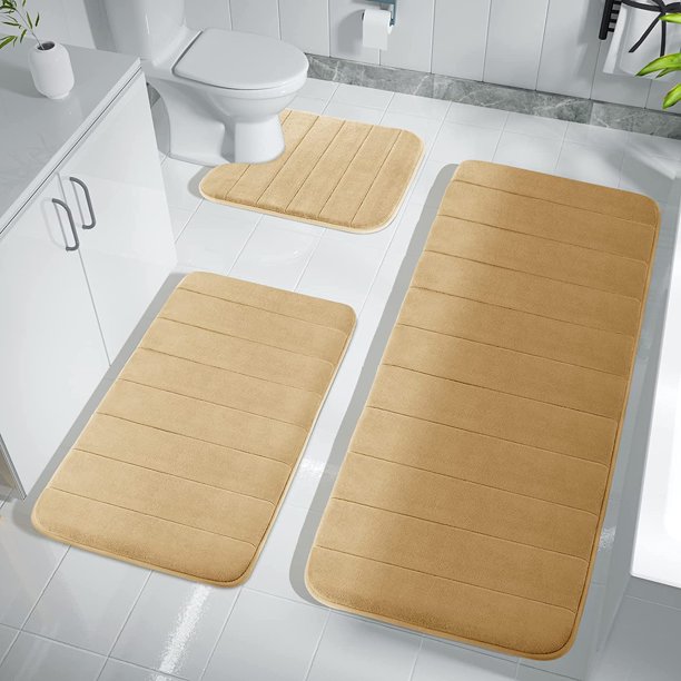 Memory Foam Bath Mat Set, Bathroom Rugs for 3 Pieces, Toilet Mats, Soft