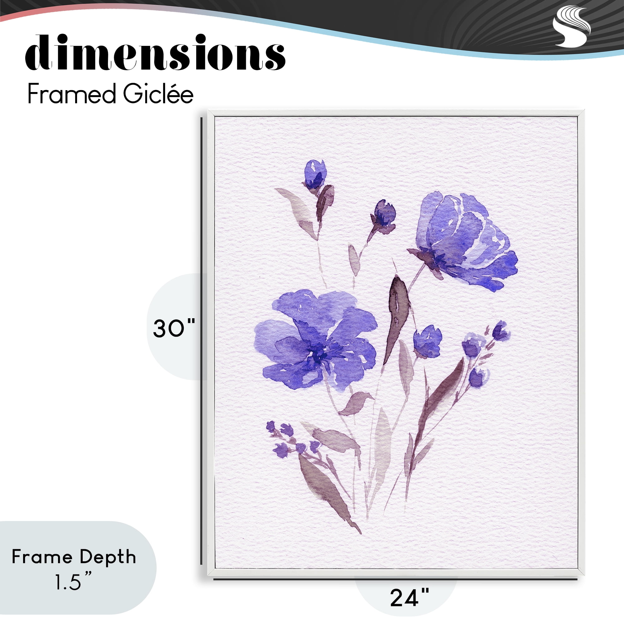 Stupell Industries Watercolor Purple Flowers White Framed Giclee Art, design by Leah Noel Art