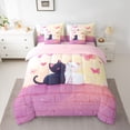 thumbnail image 2 of Homewish Black White Cat Bedding Comforter Set 7pcs, Pink Butterfly King Bedding Sets, Romantic Valentines Day Animal Reversible Bed Sheets, Luxury Bedroom Decor, 2 of 7