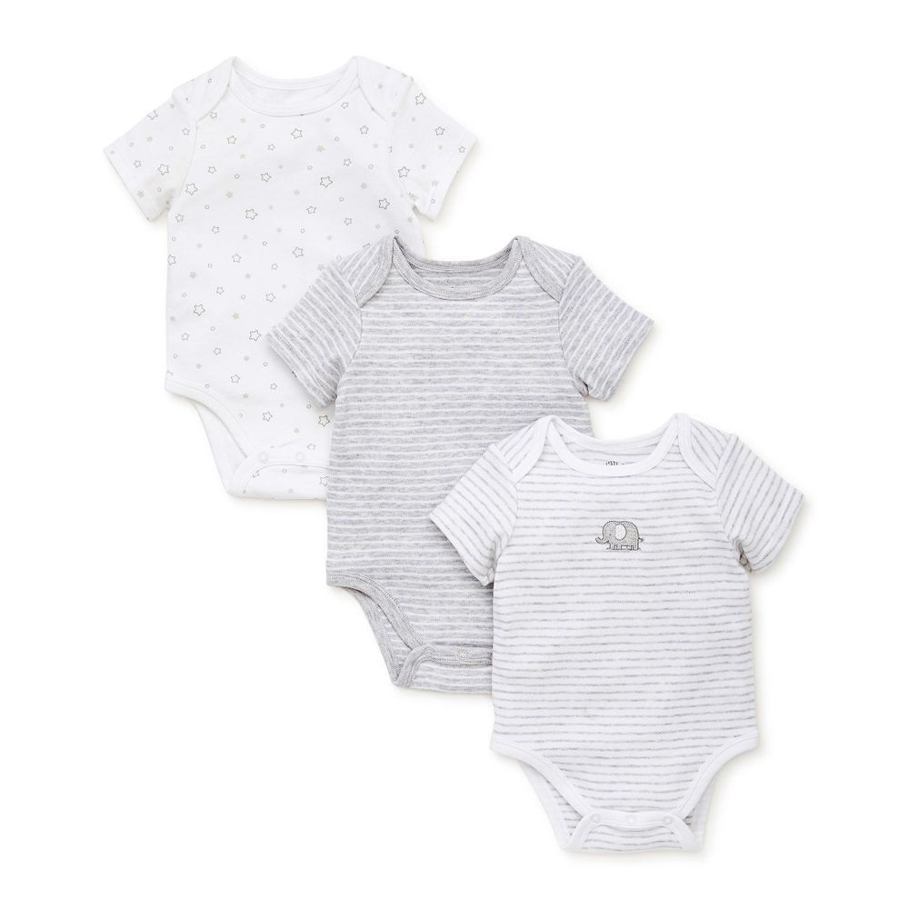 3 Pack Set Grey Elephant /& Dots The Peanutshell Footed Baby Sleepers for Boys or Girls