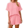 thumbnail image 2 of Short Sleeve Women 2 Pieces Matching Sets Ribbed Tops and Shorts Lounger Sets, 2 of 6
