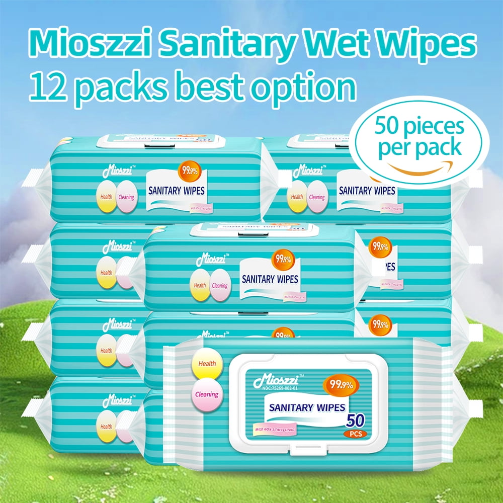 Mioszzi Unscented Non-Alcohol All-Purpose Sanitary Wipes, 12 Packs 600 Total Wipes