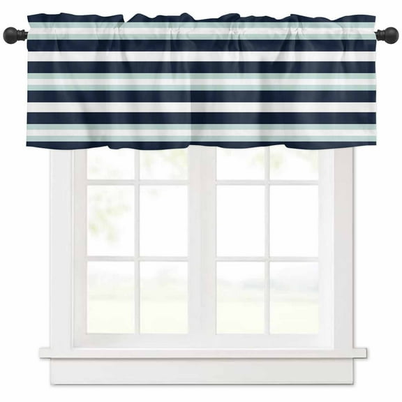 Aqua Navy Blue Striped Valances for Windows Farmhouse Kitchen Curtains Valances Rod Pocket Valance Curtains for Kitchen Windows Modern Abstract Lines Geometric Window Valances for Bathroom 54"x18"