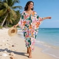 thumbnail image 3 of XYZCANDO Kaftan Dresses for Women Plus Size Bathing Suit Cover Up Caftan Maxi Beach Dresses V-neck Swimsuit Coverup Colorful Flowers Bikini Bathing Suit Cover Ups Beach Outfits, 3 of 7