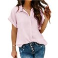 thumbnail image 1 of Camisa informal holgada de manga corta, color rosa, con un solo pecho y cuello vuelto para mujer con estampado floral, 1 of 3