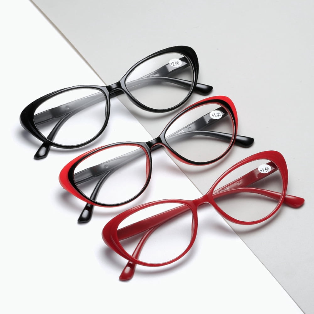 3 Pairs of Women's Cat Eye Reading Glasses 2.50 Spring Hinge Plastic Lightweight Readers +2.50