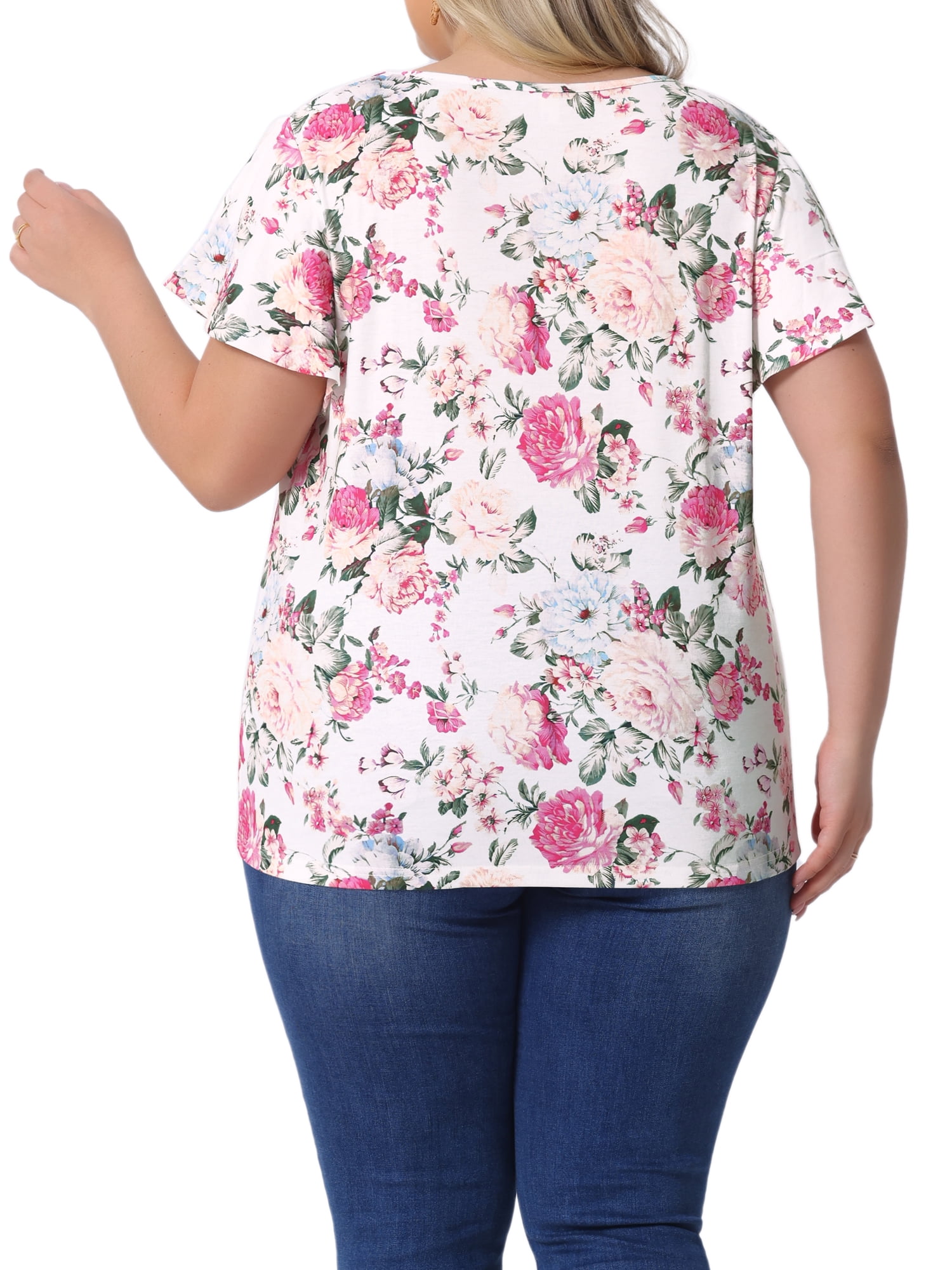 DARING DIVA Women's Plus Ruffle Boho Floral T Shirt 3X White Pink Floral