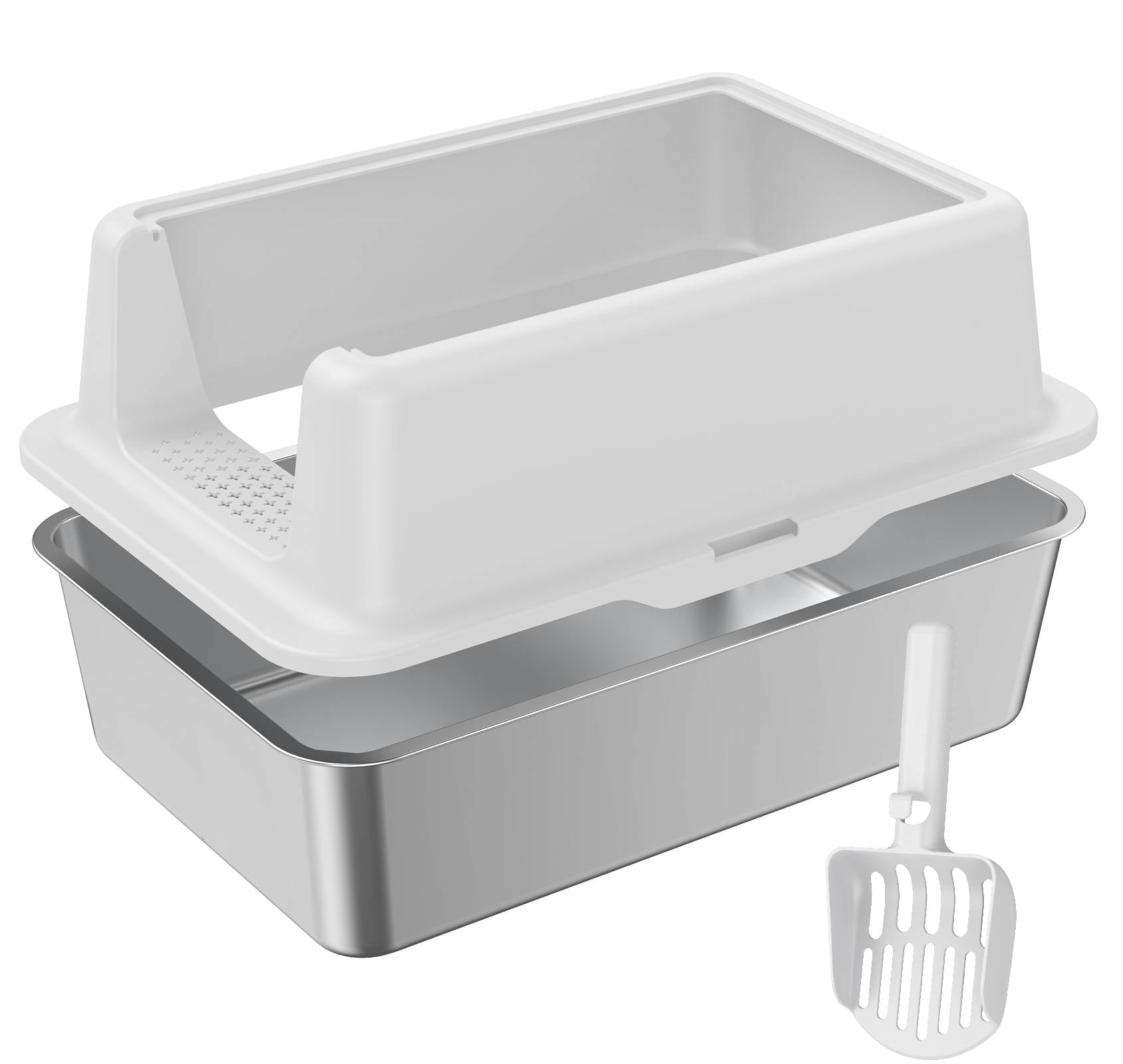 Stainless Steel Litter Box with Large Litter Mat, 23.6" High-Sided Metal Litter Pan for Multi Cats Tray with Scoop Non-Stick, Leak-Proof, Easy to Clean
