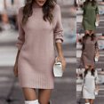 thumbnail image 2 of Suéter de cuello alto de manga larga de color neto de otoño e invierno de Europa y Estados Unidos, vestido de mujer, 2 of 6