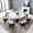 59" Table + 6 Beige Chairs, variant on Montary 59” Modern Round Dining Table for 6-8 Seat, Artificial Marble Dining Room Table with Lazy Susan, Tube Shaped Stainless Steel Gold Base, Sintered Stone Top Dining Table (Only Table)