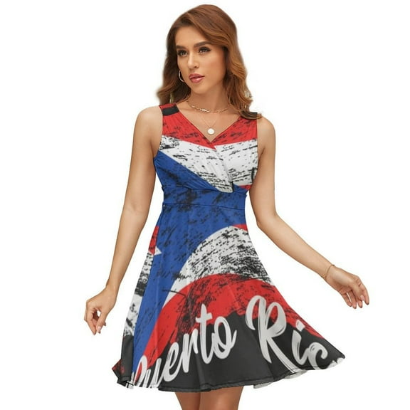 Puerto Rico Sleeveless Dress Women Summer Evening Dresses Ladies Sundress